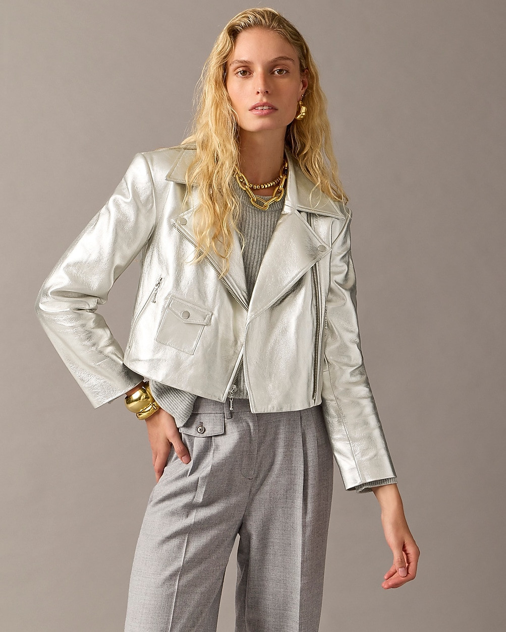 Collection silver leather jacket | J. Crew US