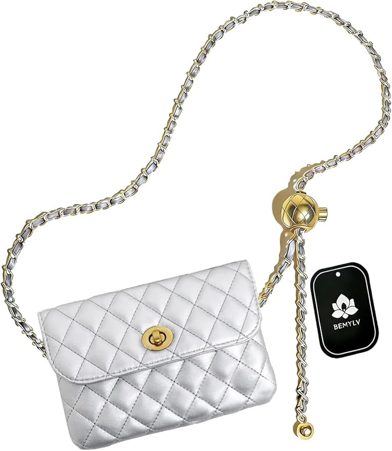 Leather Chain Belt Bag for Women Silver Crossbody Waist Purse Fanny Pack Fashion Waist Packs Even... | Amazon (US)