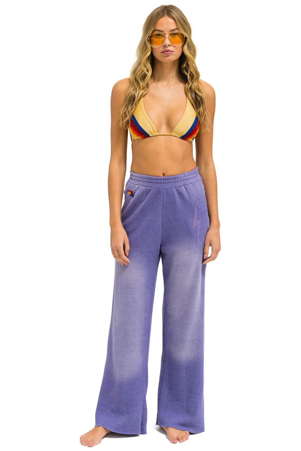 BOLT STITCH WIDE LEG POCKET SWEATPANTS - FADED GRAPE | Aviator Nation
