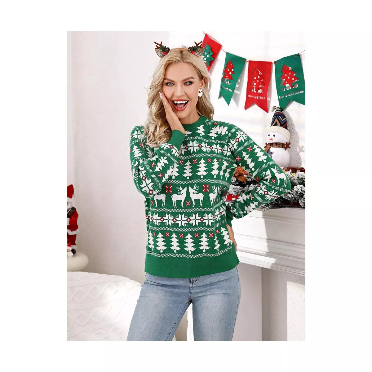 Family Christmas Sweater Reindeer Snowflake Pattern Crew Neck Holiday Pullover Knitwear | Target
