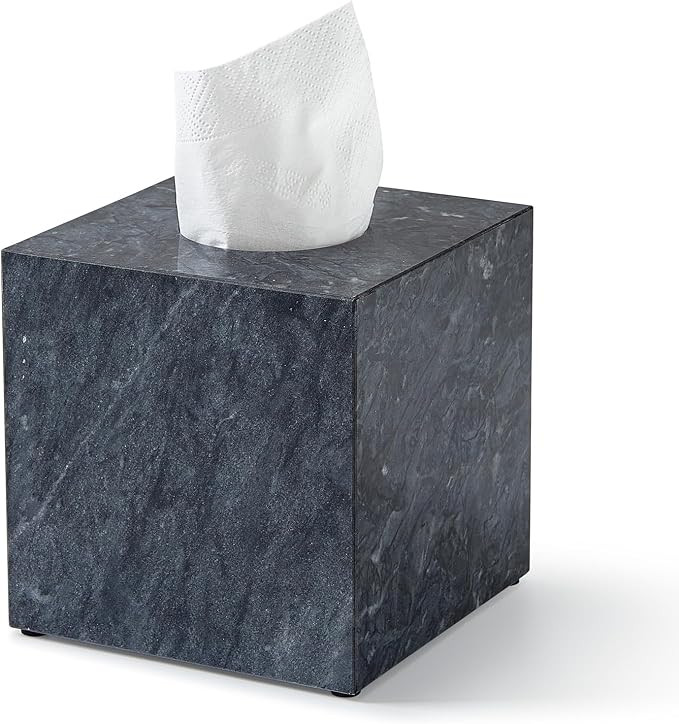 Real Natural Marble Tissue Box Cover, 5.5 Inch Square Marble Tissue Box Holder with Open Bottom, ... | Amazon (US)
