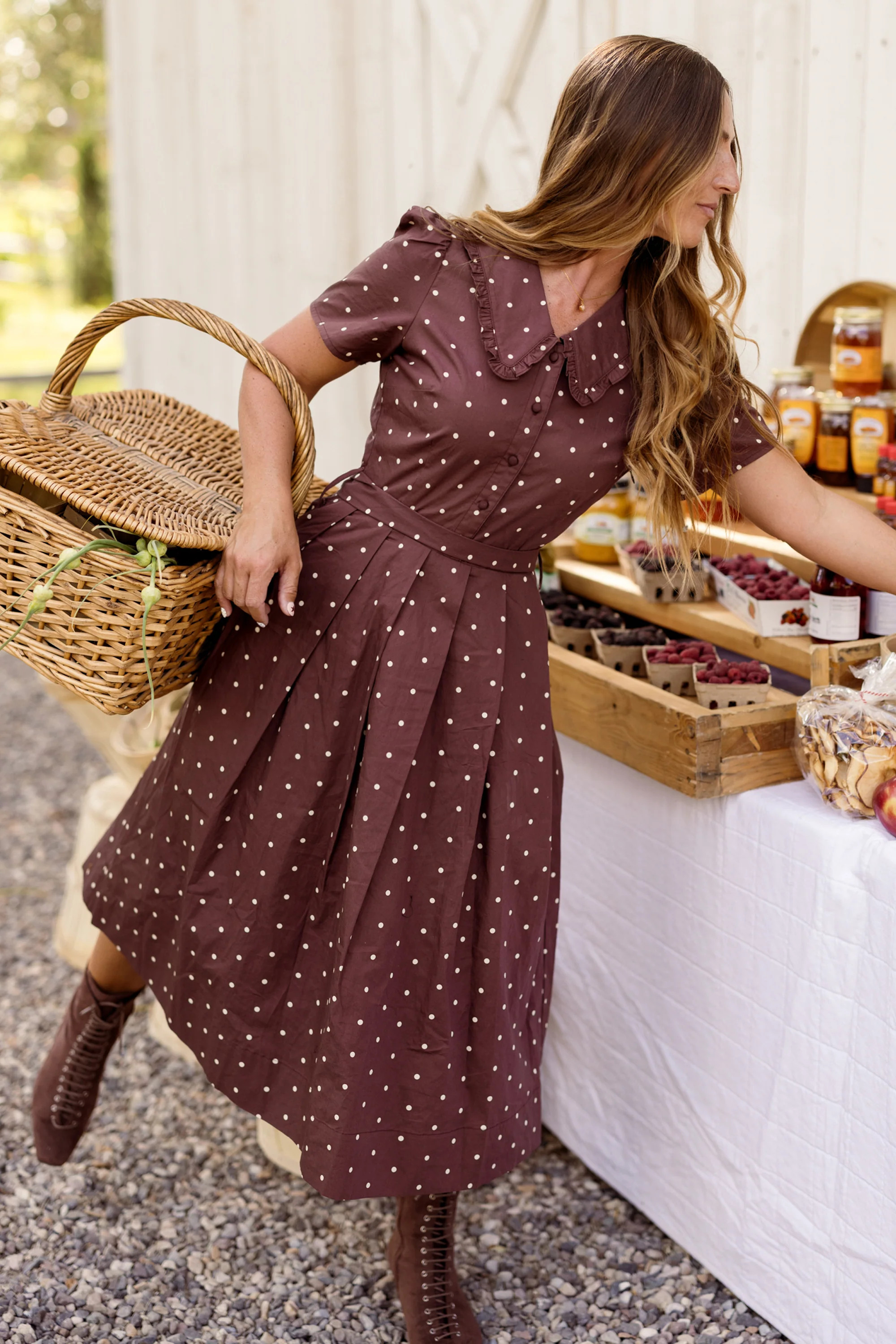 Kit Dress in Warm Cocoa Dainty Dot 1X | Ivy City Co