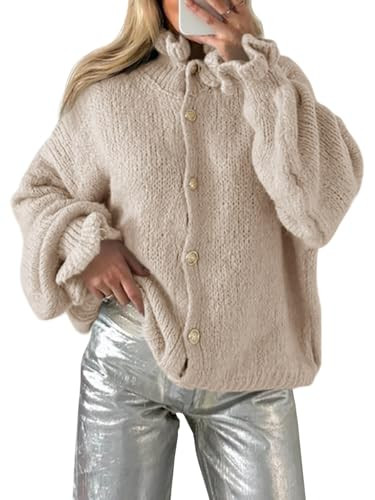 Saodimallsu Womens Ruffle Cardigan Oversized Button Up Fall Trendy Ribbed Knit Open Front Long Sl... | Amazon (US)
