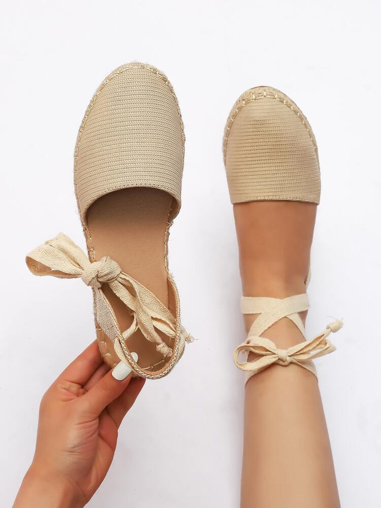 Tie Leg Design Espadrille Flats | SHEIN