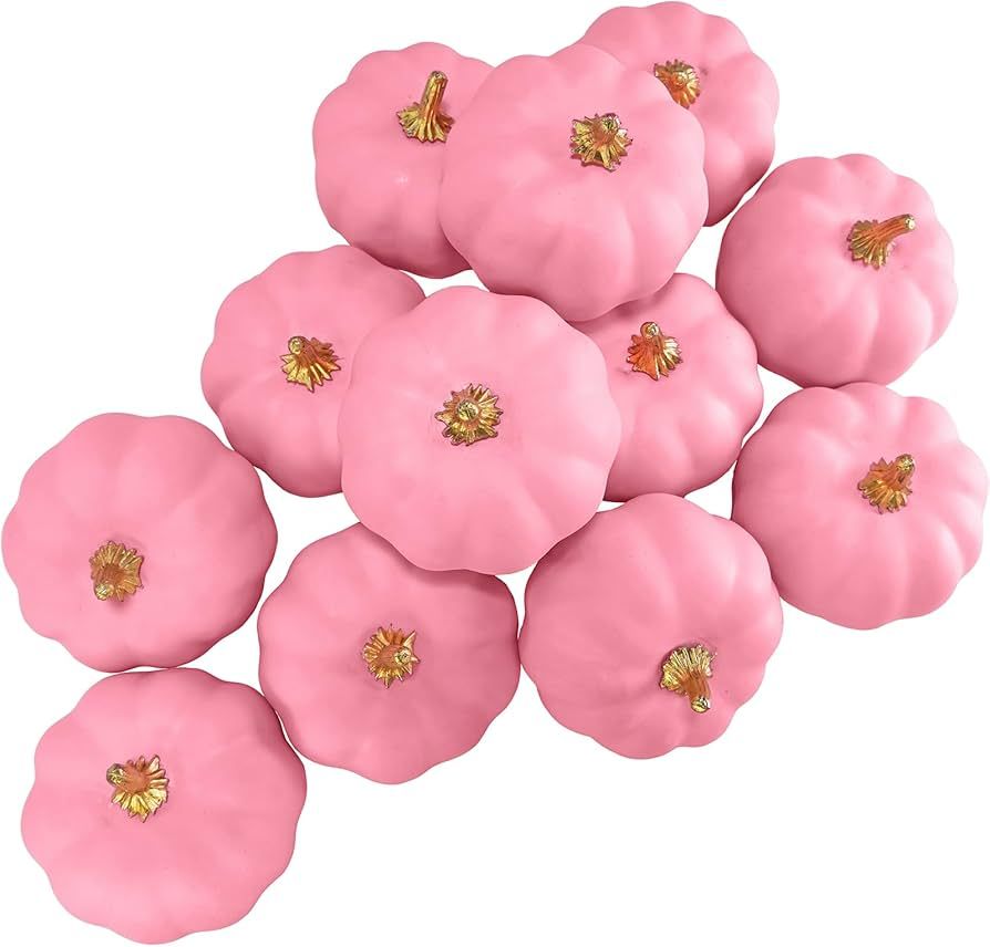 Amazon.com: Winlyn 12 Pcs Small Artificial Pumpkins Pink Faux Pumpkins Decorative Pumpkins Pink F... | Amazon (US)