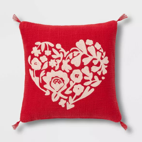 Embroidered Heart Valentine's Day Square Throw Pillow Red/Pink - Threshold™ | Target