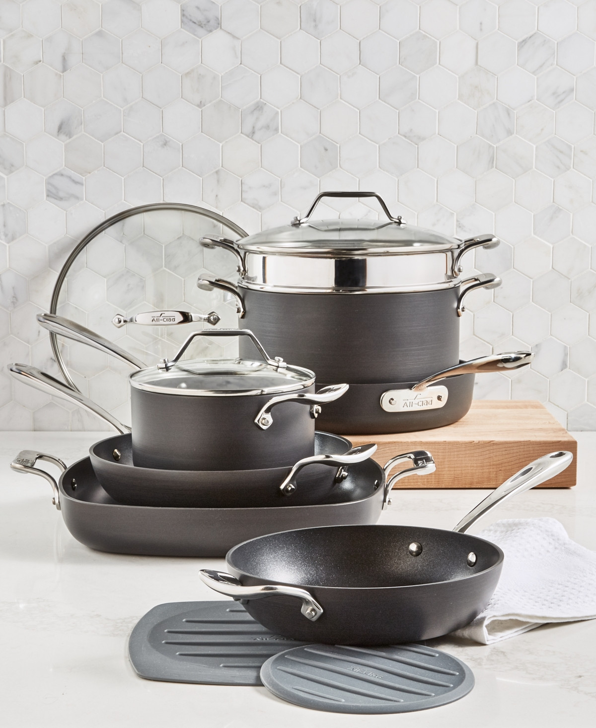 All-Clad Essentials Nonstick Cookware Set, 10 Piece | Macys (US)
