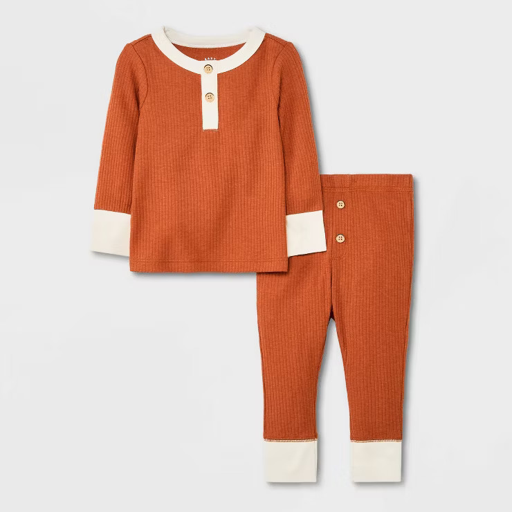 Baby Boys' 2pc Rib Henley Top & Bottom Set - Cat & Jack™ Orange | Target