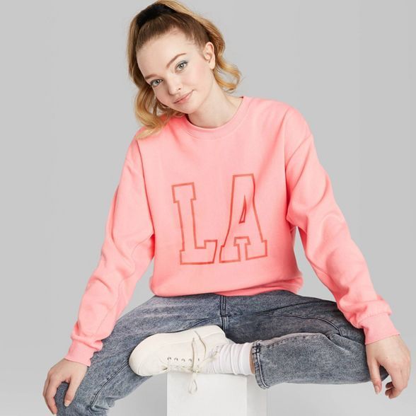 Women's Oversized Crewneck Sweatshirt - LA Graphic - Wild Fable™ Pink | Target