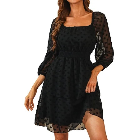 ZHUASHUM Ladies Dress Casual Square Collar Three Quarter Sleeves Backless V-Neck Mini Dress Summer D | Walmart (US)