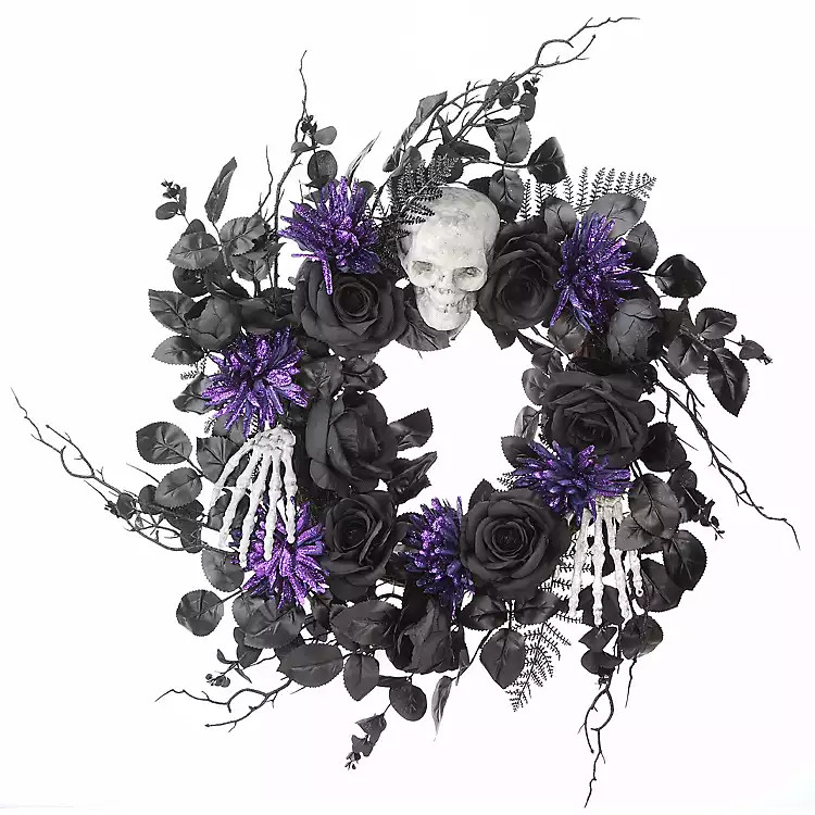 Black Purple Leaves Skull Hands Halloween Wreath | Kirkland's Home