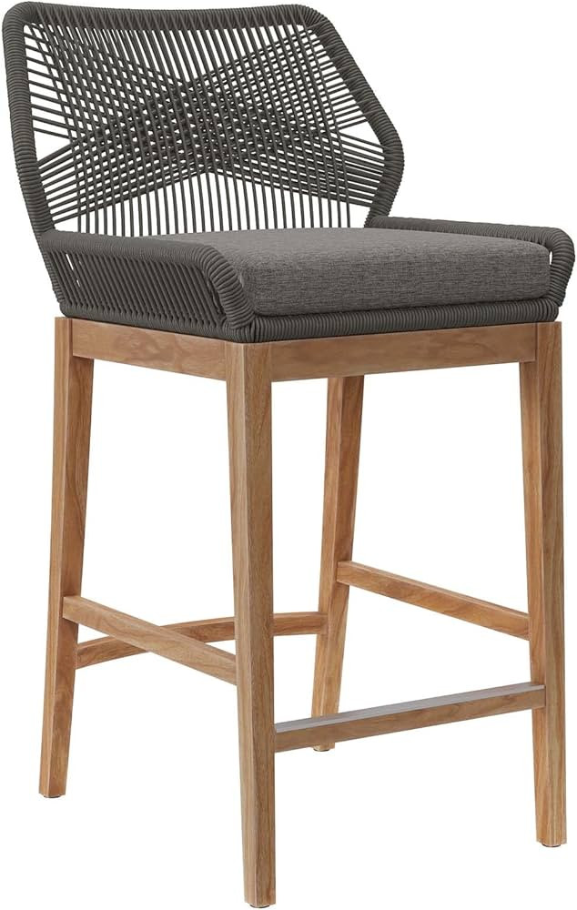 Modway Wellspring Outdoor Patio Teak and Woven Rope Bar Stool in Gray Graphite | Amazon (US)