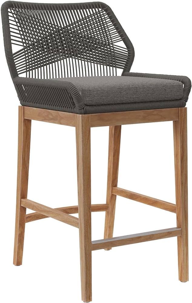 Modway Wellspring Outdoor Patio Teak and Woven Rope Bar Stool in Gray Graphite | Amazon (US)