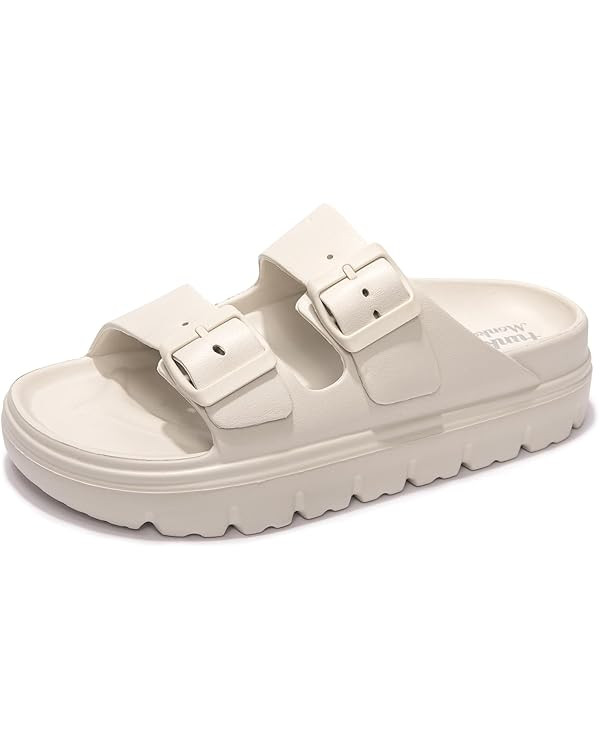 FUNKYMONKEY Women's Comfort Slides Double Buckle Adjustable EVA Flat Sandals | Amazon (US)