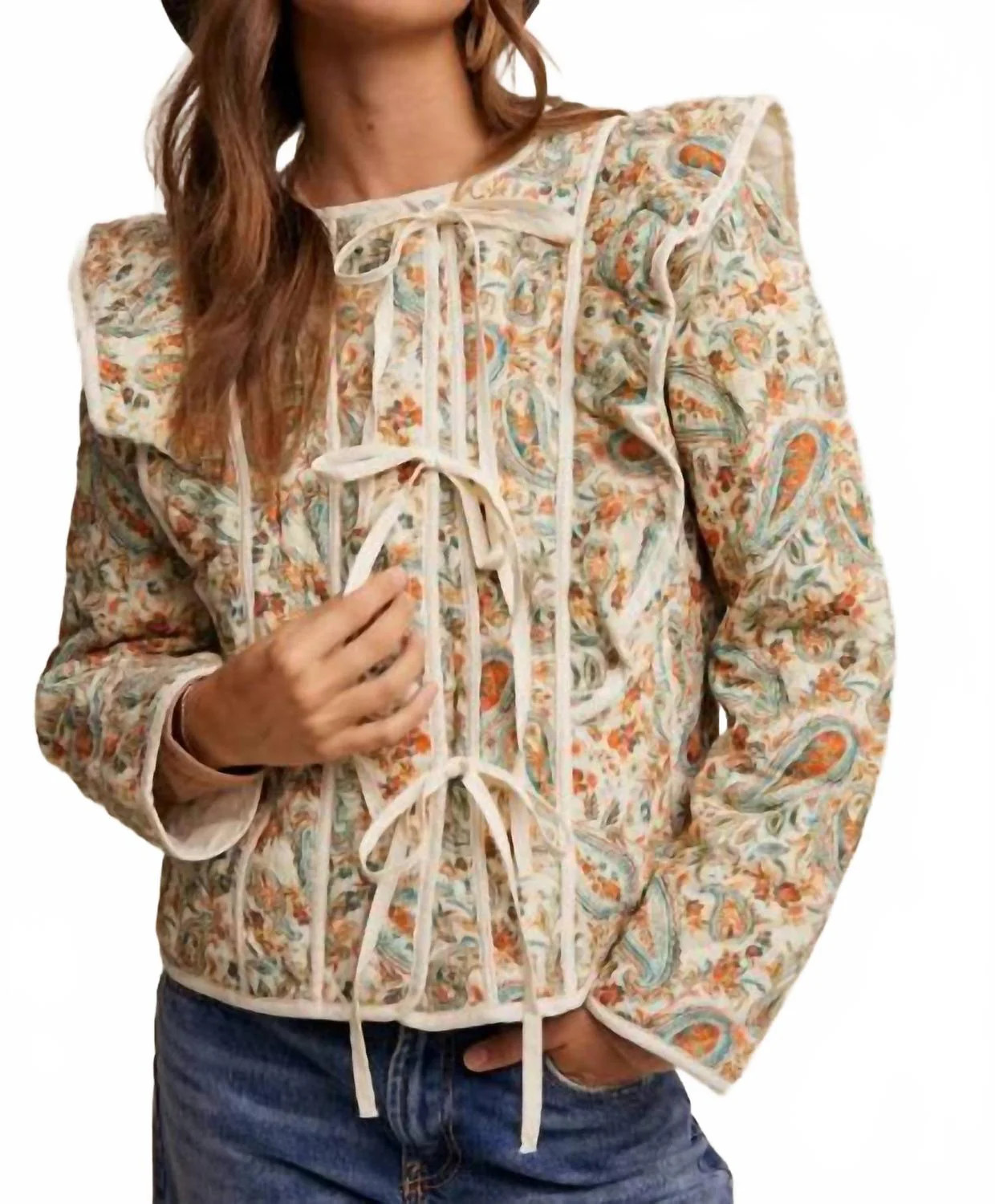 Solana Paisley Quilted Jacket In Cream | Shop Simon