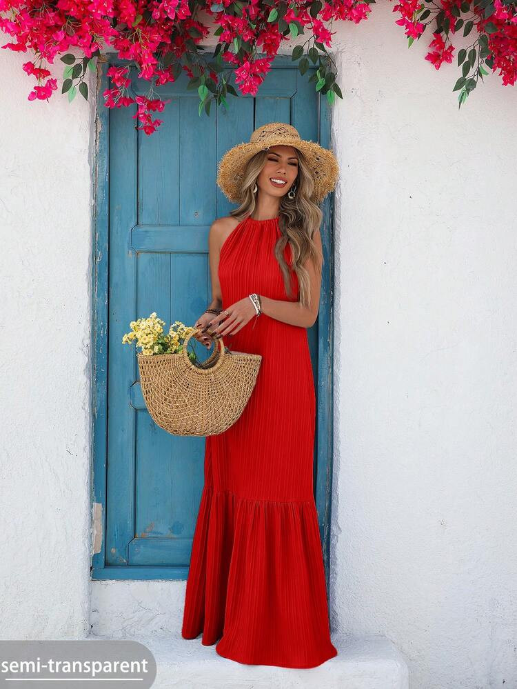 Vivid Eden Plain Woven Ruffle Loose Ruffle Hem Dress For Women,Summer Clothes,Valentine Day,Vacation Outfits Woman,Beach Outfits For Woman, Festival,Romantic,Bohemian,BOHO, Sweet, ,Rave Outfits Festival,Tropical Vacation Woman Clothes,Carnival | SHEIN