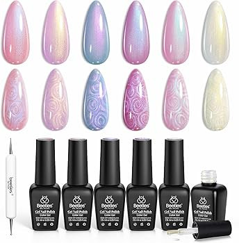 Beetles Pearl Gel Nail Polish, 6 Colors Shimmer Pearl White Pink Purple Mermaid Nail Drawing Spri... | Amazon (US)