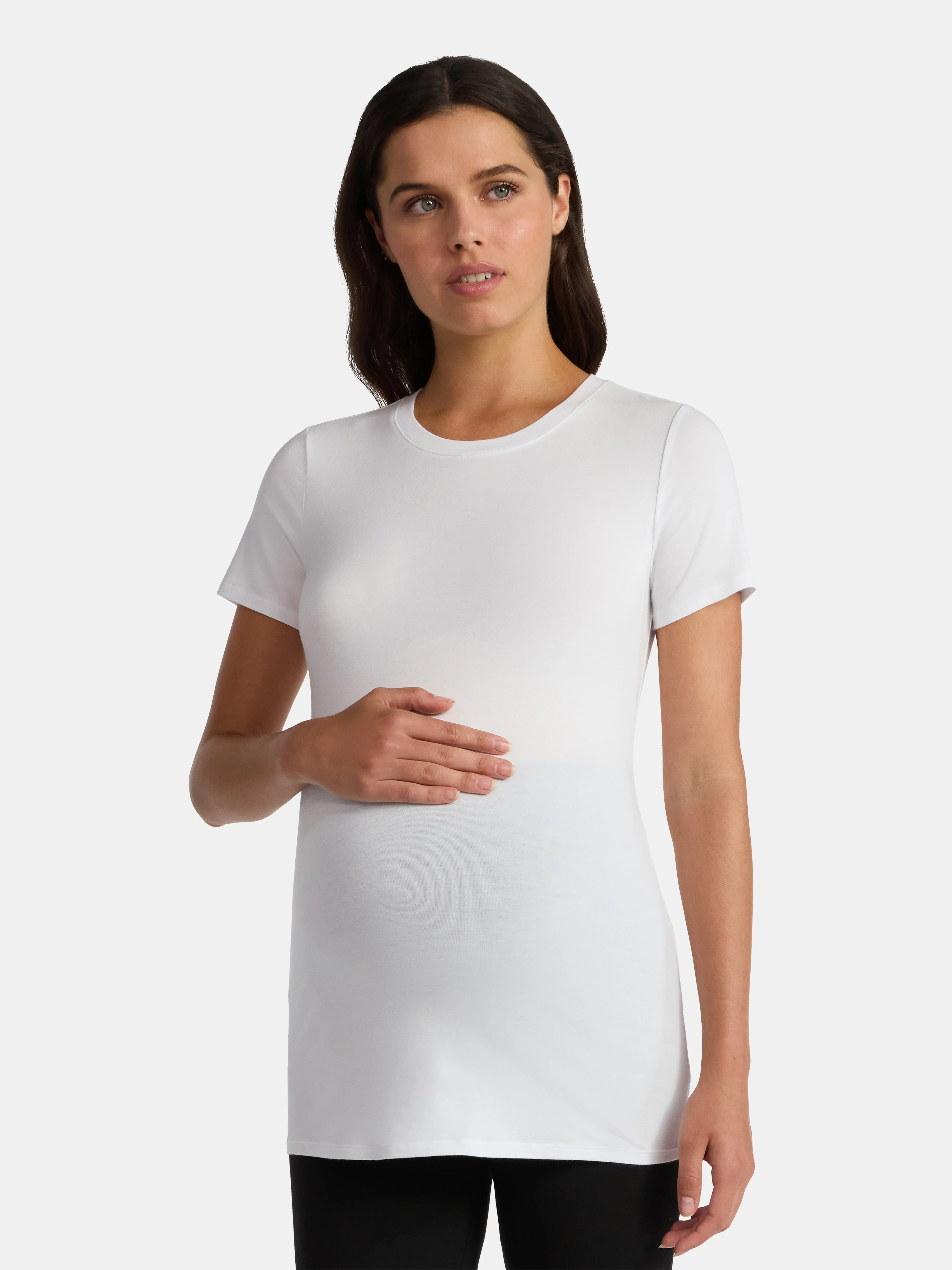 Time and Tru Women's Maternity Non Shirred Tee with Short Sleeves, Sizes S-XXL | Walmart (US)