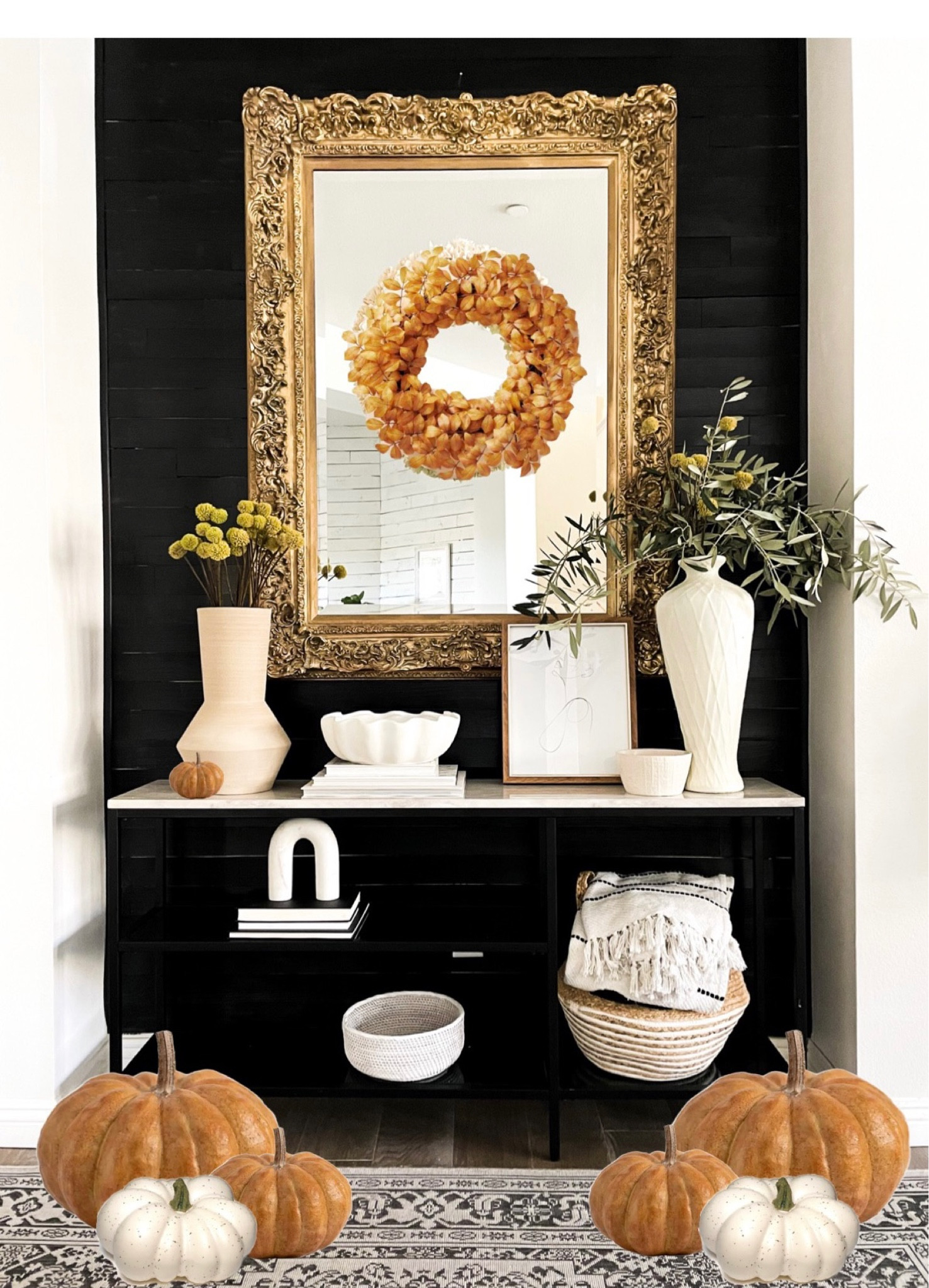 Fall entry idea 

Fall wreath
Entry decor
Pumpkins 
Seasonal decor
Fall home 

#LTKSeasonal #LTKfamily #LTKhome