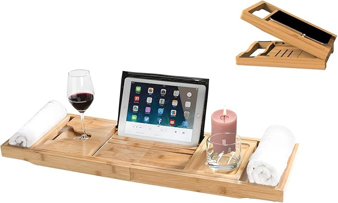 AmazerBath Bathtub Tray Premium Bamboo Foldable Bathtub Caddy Expandable Bath Trays with Wine and... | Amazon (US)