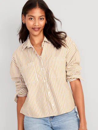 Striped Cropped Utility Boyfriend Shirt for Women | Old Navy (US)