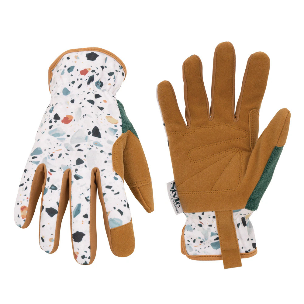 Style Selections Women's Medium White/Teal Synthetic Leather/Polyester Gardening Gloves | Lowe's