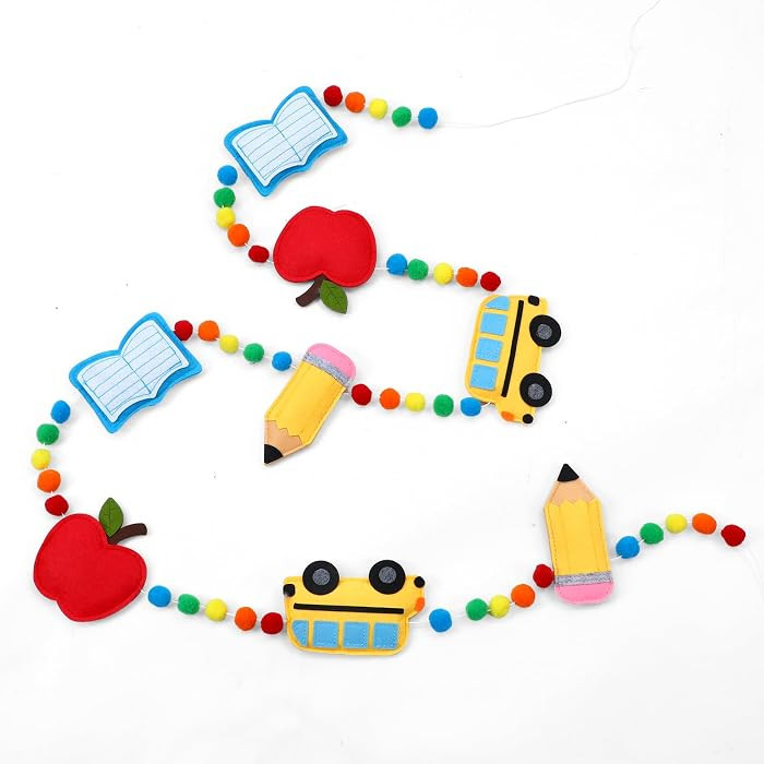 Back to School Felt Garland with 3D Pencil, Red Apple, Books & Bus Decorations, 8.2 ft Colorful P... | Amazon (US)
