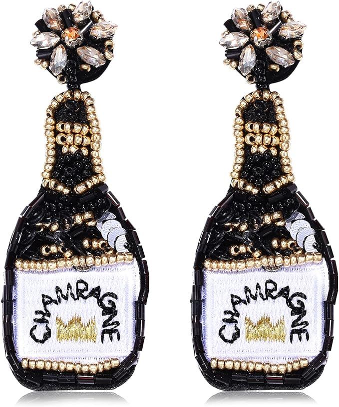 HZEYN Beaded Earrings Champagne Bottle Drop Dangle Earrings Handmade Champagne Earrings Fashion J... | Amazon (US)
