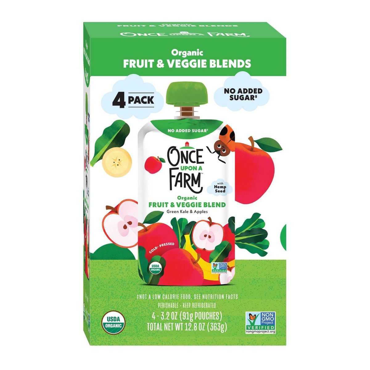 Once Upon a Farm Green Kale & Apples Organic Kids' Snack - 4ct/3.2oz Pouches | Target