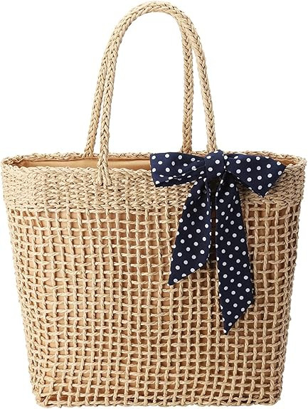 YXILEE Straw Tote Beach Bag | Foldable Handmade Summer Shoulder Woven Pool Bags Sandproof | Straw... | Amazon (US)