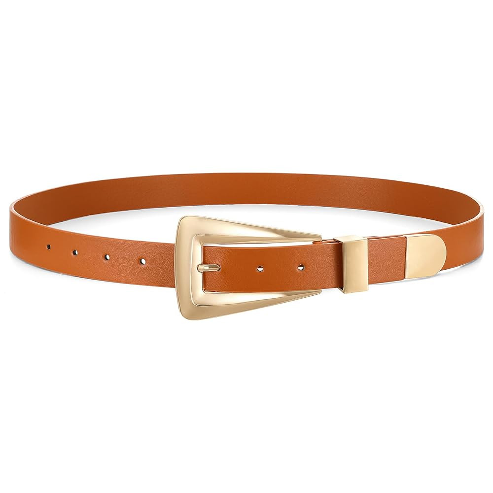 Women's Leather Belts for Jeans Pants Fashion Leather Waist Belt Ladies Dress Belts with Gold/Sil... | Amazon (US)