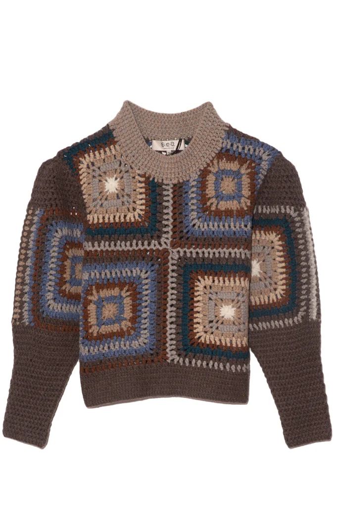 Farrah Crochet Sweater in Brown | Hampden Clothing