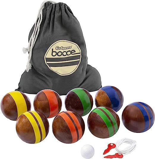 GoSports 100mm Hardwood Bocce Set with 8 Premium 12oz Wood Balls, Pallino, Case and Measuring Rop... | Amazon (US)