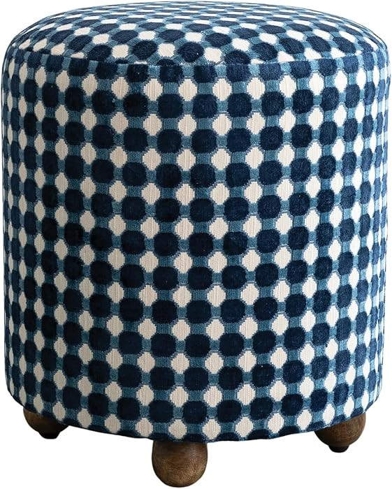 Creative Co-Op Round Burnout Velvet Upholstered Stool with Dot Pattern & Mango Wood Feet, Blue, W... | Amazon (US)