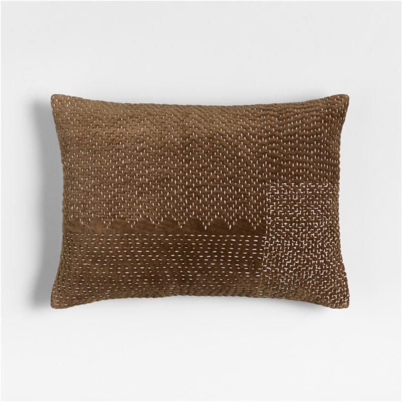 Sashiko Organic Cotton Velvet 22"x15" Chocolate Brown Throw Pillow Cover + Reviews | Crate & Barr... | Crate & Barrel