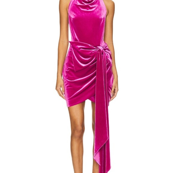 Gorgeous Velvet Halterneck Elliatt dress with bow ( pink/ cerise color) | Poshmark