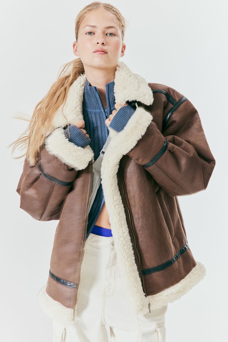 Oversized teddy-lined jacket | H&M (UK, MY, IN, SG, PH, TW, HK)