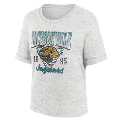 NFL Jacksonville Jaguars Women's Oatmeal Heather Rolled Sleeve T-Shirt - M | Target