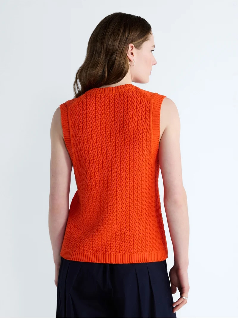 Free Assembly Women's and Women's Plus Button Front Cable Knit Sweater Vest, Lightweight, Sizes X... | Walmart (US)