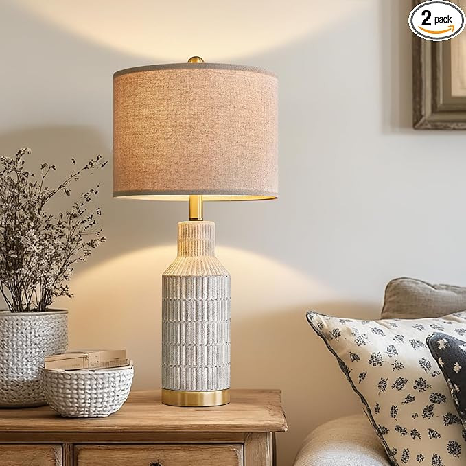 25" Modern Ceramic Lamps Single Table Lamp for Living Room Bedroom Farmhouse Nightstand Bedside L... | Amazon (US)