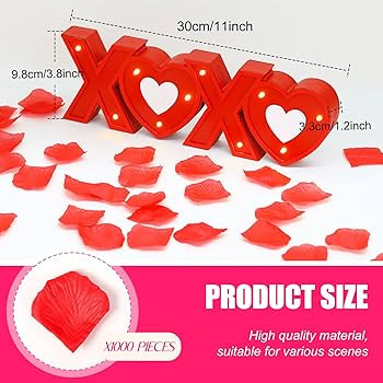Valentine's Day Wooden LED Sign Love Wood Blocks with 1000 Pieces Artificial Rose Petals Marquee ... | Amazon (US)