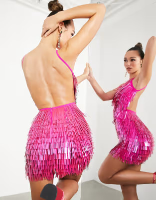 ASOS EDITION backless mini dress in sequin shard in pink | ASOS (Global)