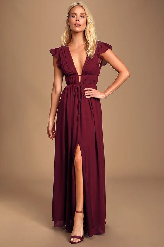 I'm All Yours Burgundy Ruffled Maxi Dress | Lulus (US)