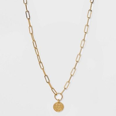 18" Paperclip Chain Necklace with Medallion - A New Day™ Metallic Gold | Target