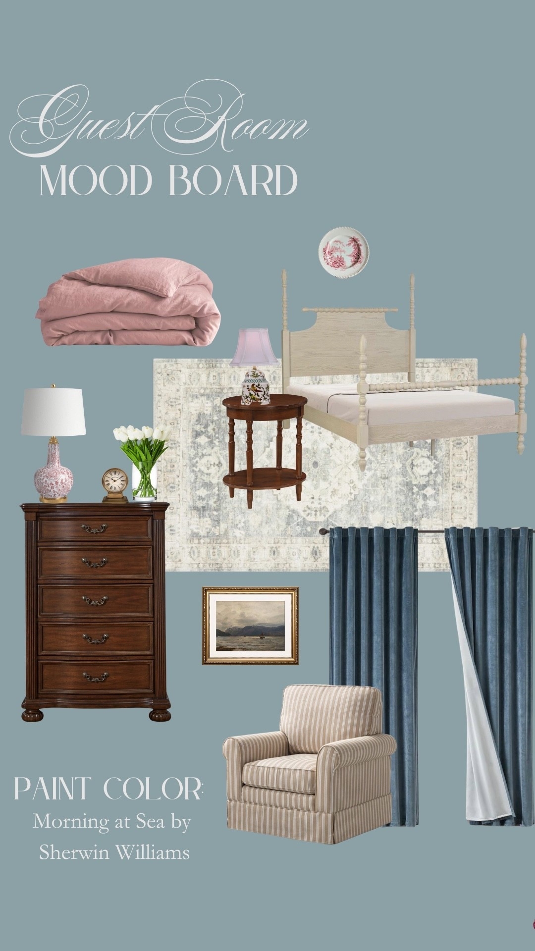 Guest room quince linen duvet wyafair spindle bed highboy dresser velvet Amazon curtains joss and main rug sale Etsy vintage plate wayfair cozy armchair 

#LTKStyleTip #LTKHome #LTKFindsUnder100