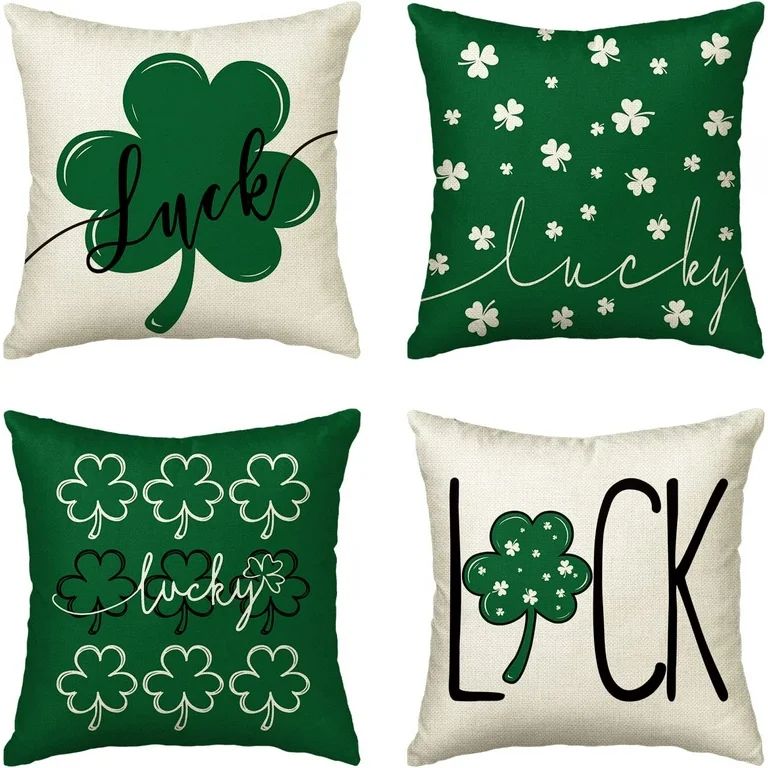 Artoid Mode St. Patrick's Day Lucky Clover Throw Pillow Covers 18 x 18 Inch Green Luck Decoration... | Walmart (US)