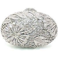 Bridal Wedding Clutch, Silver Crystal Rhinestone Floral Lotus Flower Motive Floral Silver Clutch | Etsy (US)