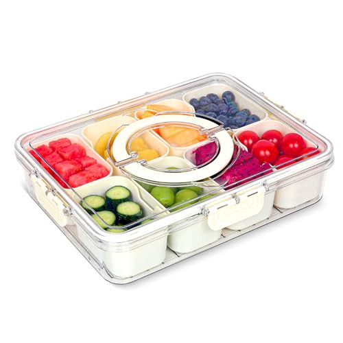 Divided Serving Tray with Lid and Handle - 8 Compartment Snackle Box Charcuterie Container，Portable Snack Box for Travel,Party,Picnic,Beach - Clear Food Organizer for Candy, Fruits, veggie, Snack | Amazon (US)
