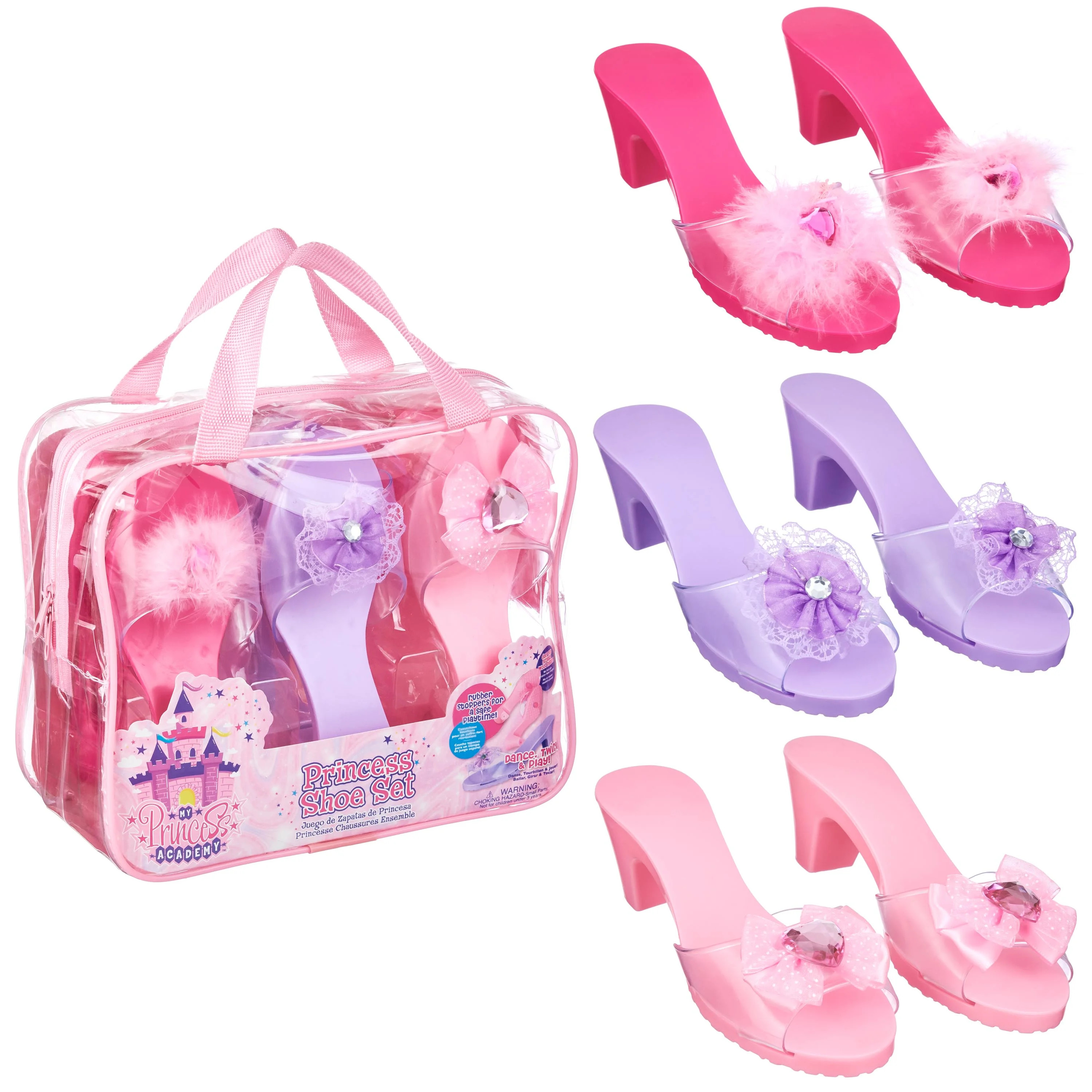 Expressions 3-Pack Princess Shoe Set - Dress Up Royalty Kids Heels Slip On Shoes - Pastel Colored... | Walmart (US)