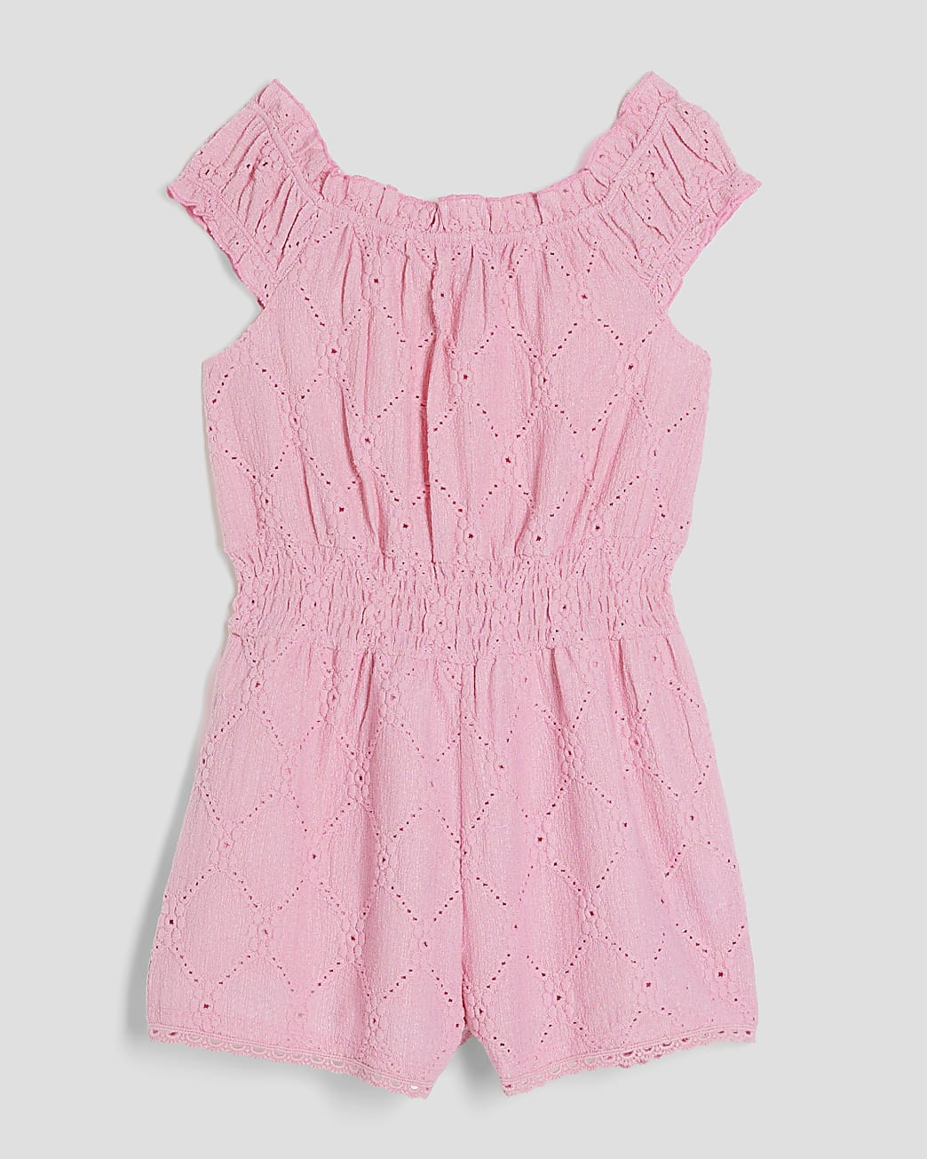 Girls Pink Shirred Texture Playsuit | River Island UK & IE